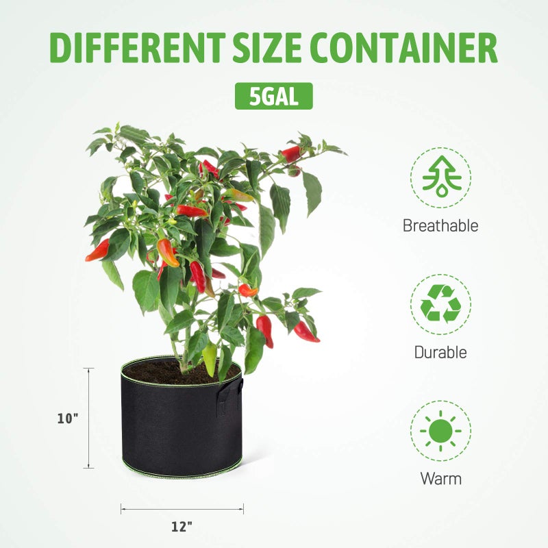 Delxo Garden Grow Bags 5 Gallon 10Pack Reusable Plant Growing Bags Fabric Pots for Planting Vegetable - Image 2